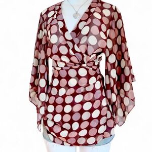 Y2K brown pink polka dot wrap blouse